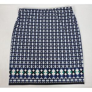 Max Studio Blue Geometric Circle Print Stretch Pencil Skirt Womens Large 4712W14